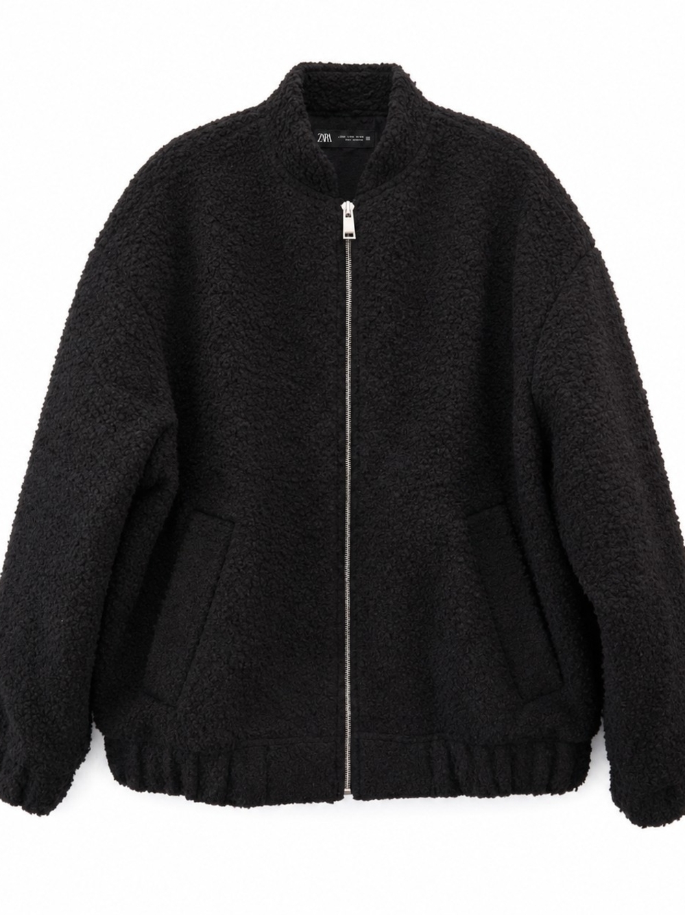 Zara Black Teddy Sherpa Zip-Up Jacket Size M - Picture 3 of 6